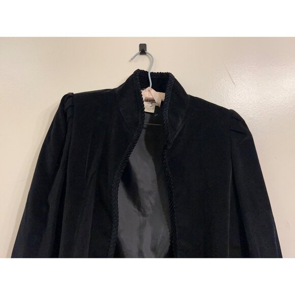 Vintage Black Velvet  Jacket Sz 11/12 Open  Front Braided Trim Lined Blazer Form - Picture 8 of 15
